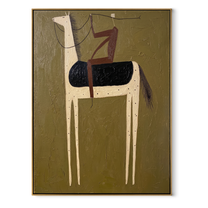 Pale Horse Carries Wine - minimal white horse rider painting by Elliot Vale, modern figurative vertical wall art - wood frame on white background