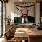 White Brim Guards Beard - bearded western figure painting by Elliot Vale, modern figurative square wall art - styled room scene view 1