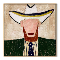 White Brim Guards Beard - bearded western figure painting by Elliot Vale, modern figurative square wall art - wood frame on white background