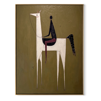White Horse Lifts Night - minimal white horse painting by Elliot Vale, modern figurative vertical wall art - wood frame on white background