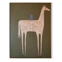 Pale Horse Carries Blue - minimal white horse painting by Elliot Vale, modern figurative vertical wall art - wood frame on white background
