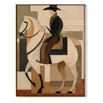 Pale Rider Holds Geometry - geometric white horse painting by Elliot Vale, modern figurative vertical wall art - wood frame on white background