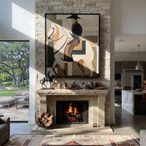 Pale Rider Holds Geometry - geometric white horse painting by Elliot Vale, modern figurative vertical wall art - styled room scene view 2