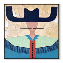 Navy Wings Guard Turquoise - turquoise western shirt painting by Elliot Vale, modern figurative square wall art - wood frame on white background
