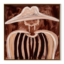 White Peaks Melt Brown - abstract striped figure painting by Elliot Vale, modern figurative square wall art - wood frame on white background