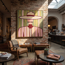 Pastel Brim Guards Lines - pastel striped man painting by Elliot Vale, modern figurative square wall art - styled room scene view 4
