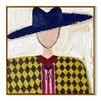 Navy Brim Crowns Diamonds - diamond western portrait painting by Elliot Vale, modern figurative square wall art - wood frame on white background