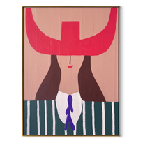 Fuchsia Horns Cross Forest - green striped woman painting by Elliot Vale, modern figurative vertical wall art - framed artwork on white background