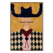 Navy Horns Crown Checks - diamond western portrait painting by Elliot Vale, modern figurative vertical wall art - framed artwork on white background