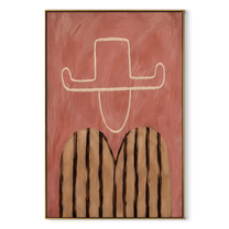 Chalk Brim Crosses Pink - pink striped figure painting by Elliot Vale, modern figurative vertical wall art - framed artwork on white background