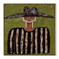 Black Peaks Cross Green - black striped figure painting by Elliot Vale, modern figurative square wall art - framed artwork on white background