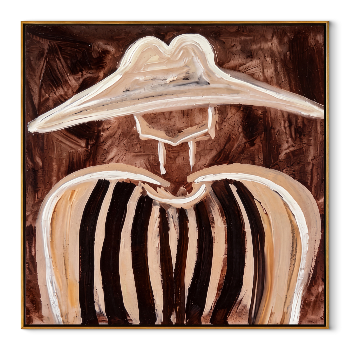 Ivory Peaks Melt Umber - abstract striped figure painting by Elliot Vale, modern figurative square wall art - framed artwork on white background