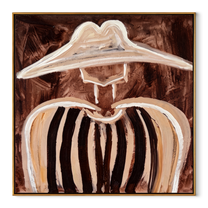 Ivory Peaks Melt Umber - abstract striped figure painting by Elliot Vale, modern figurative square wall art - framed artwork on white background