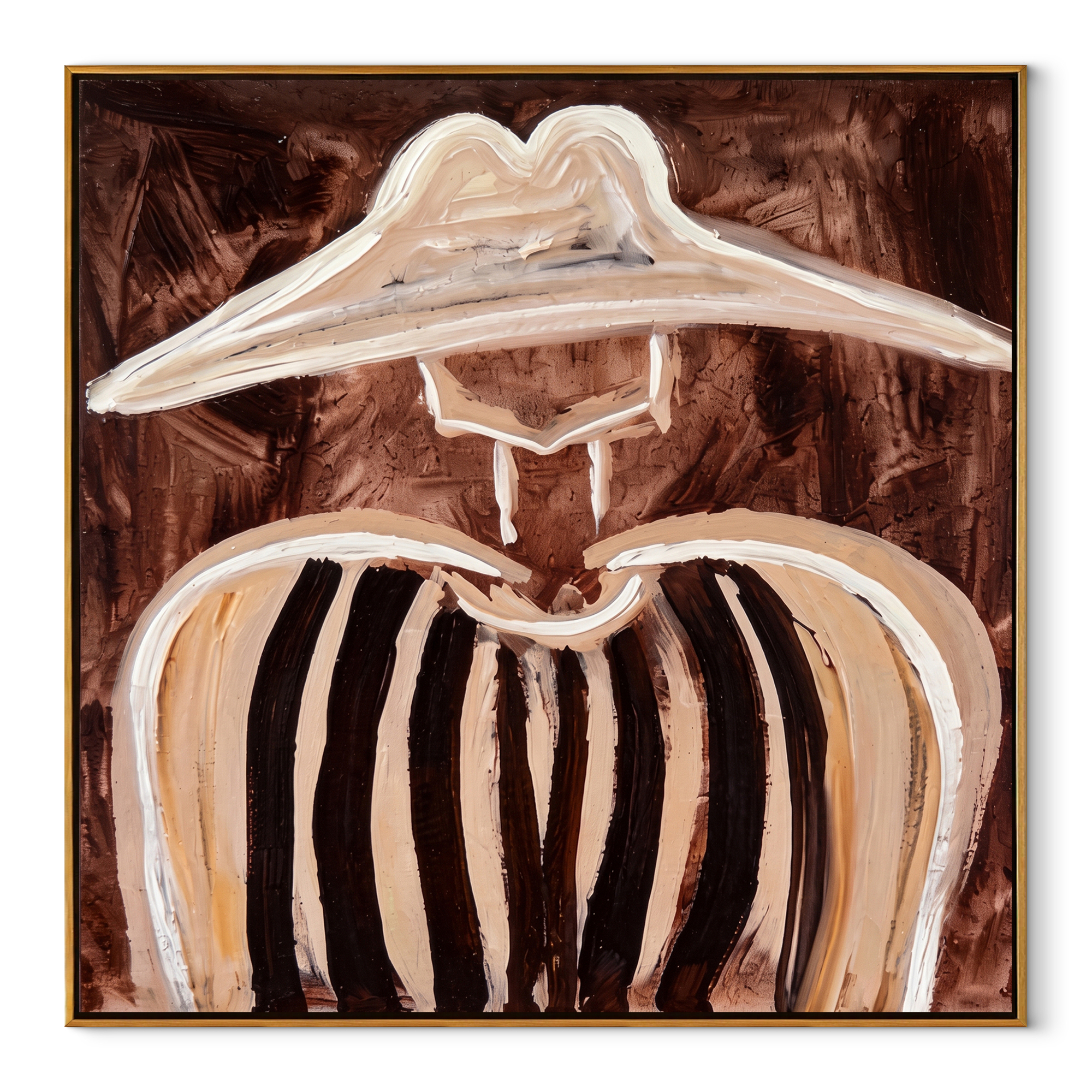 Ivory Peaks Melt Umber - abstract striped figure painting by Elliot Vale, modern figurative square wall art - framed artwork on white background