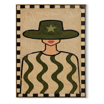 Green Waves Guard Star - green patterned shirt painting by Elliot Vale, modern figurative vertical wall art - framed artwork on white background