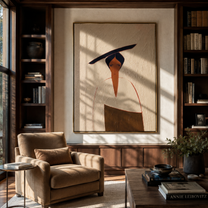Black Sweep Cuts Ivory - minimal woman portrait painting by Elliot Vale, modern figurative vertical wall art - styled room scene view 1