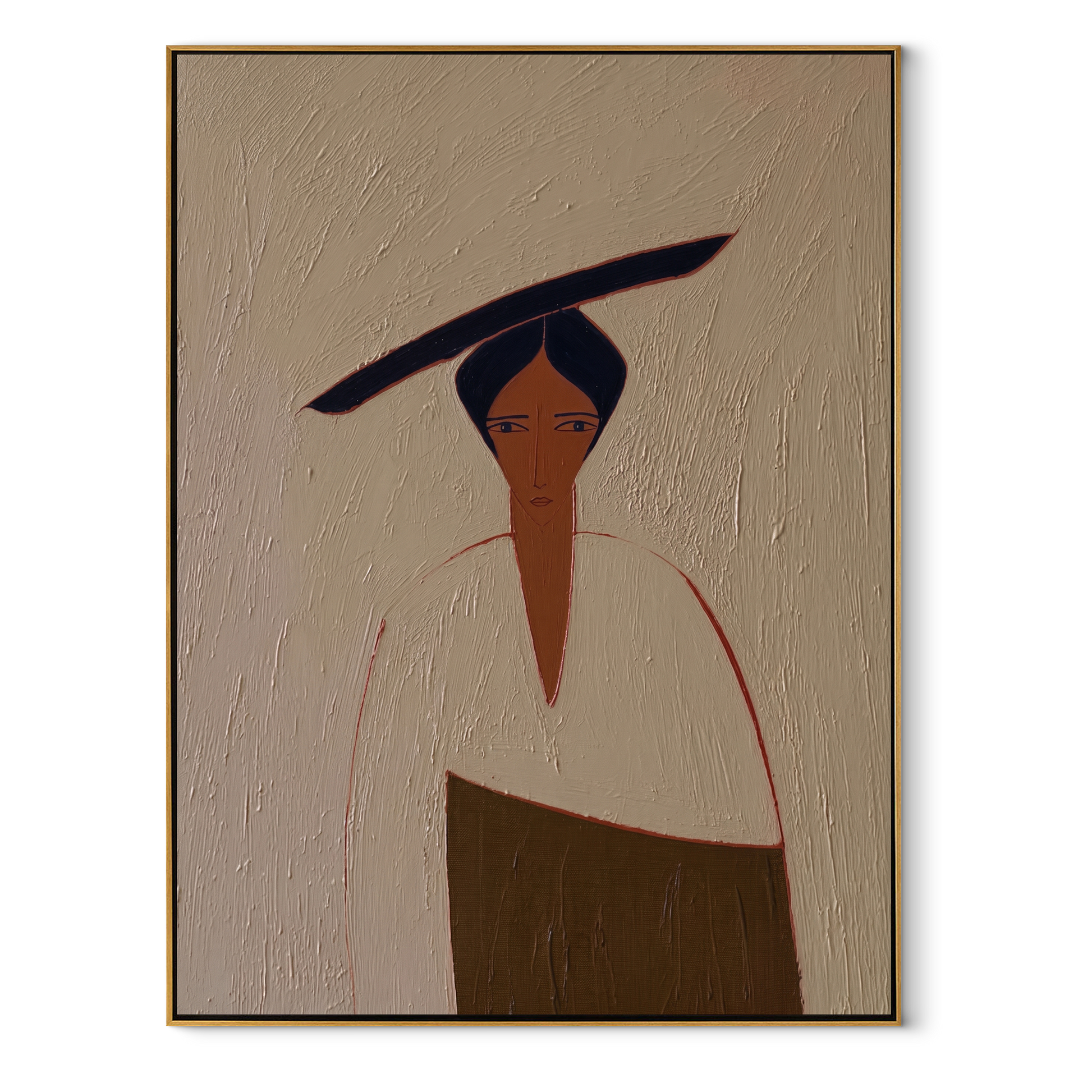 Black Sweep Cuts Ivory - minimal woman portrait painting by Elliot Vale, modern figurative vertical wall art - framed artwork on white background