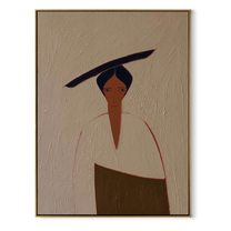 Black Sweep Cuts Ivory - minimal woman portrait painting by Elliot Vale, modern figurative vertical wall art - framed artwork on white background