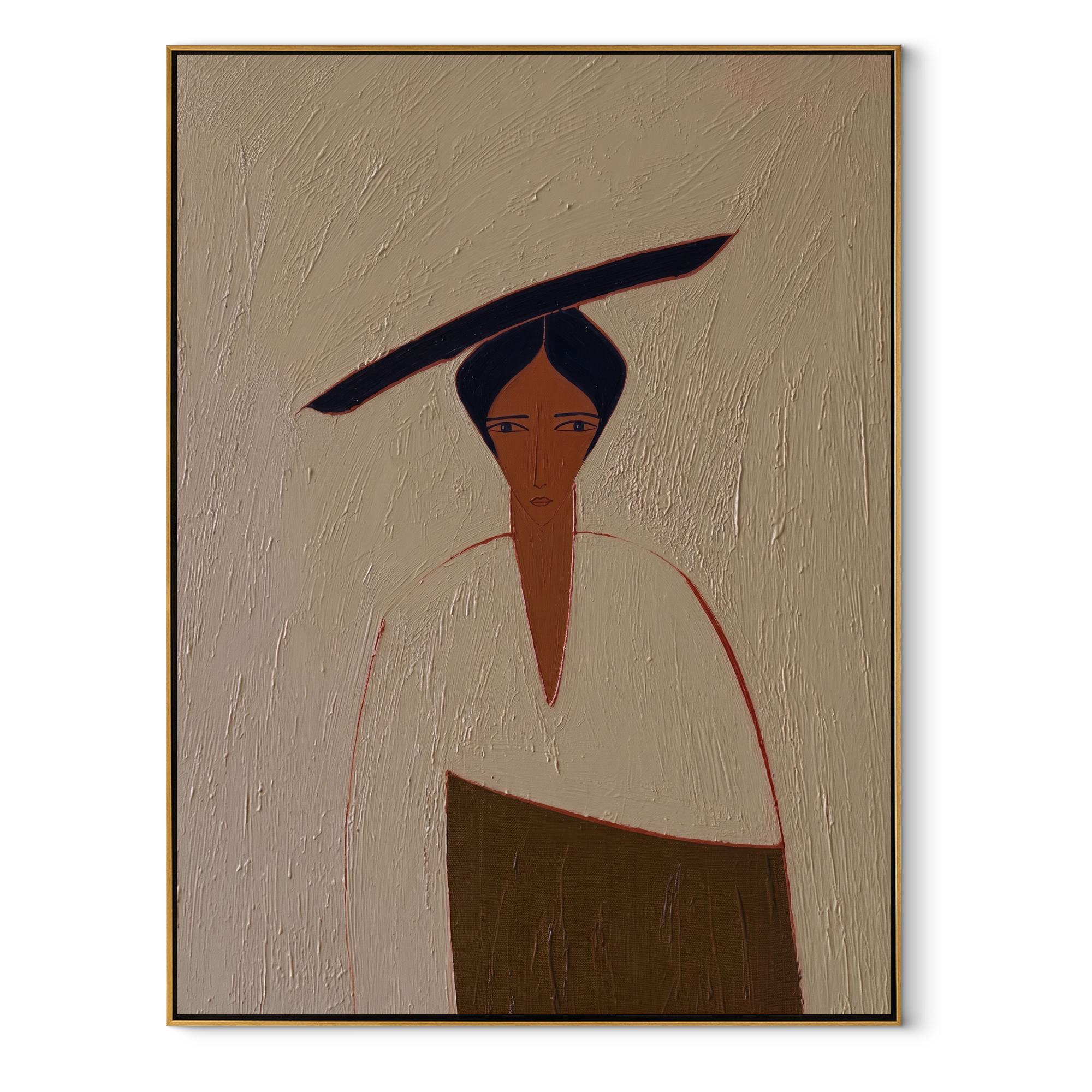 Black Sweep Cuts Ivory - minimal woman portrait painting by Elliot Vale, modern figurative vertical wall art - framed artwork on white background