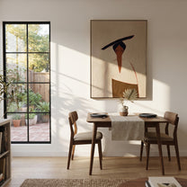 Black Sweep Cuts Ivory - minimal woman portrait painting by Elliot Vale, modern figurative vertical wall art - styled room scene view 5