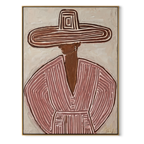 Rose Rings Frame Mauve - mauve striped sombrero painting by Elliot Vale, modern figurative vertical wall art - framed artwork on white background
