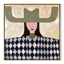 Olive Wings Crown Diamonds - diamond woman portrait painting by Elliot Vale, modern figurative square wall art - framed artwork on white background