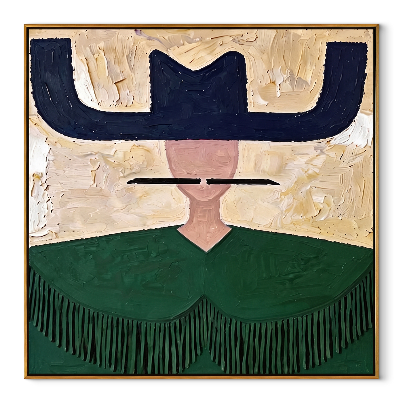 Navy Wings Guard Fringe - green fringe western painting by Elliot Vale, modern figurative square wall art - framed artwork on white background