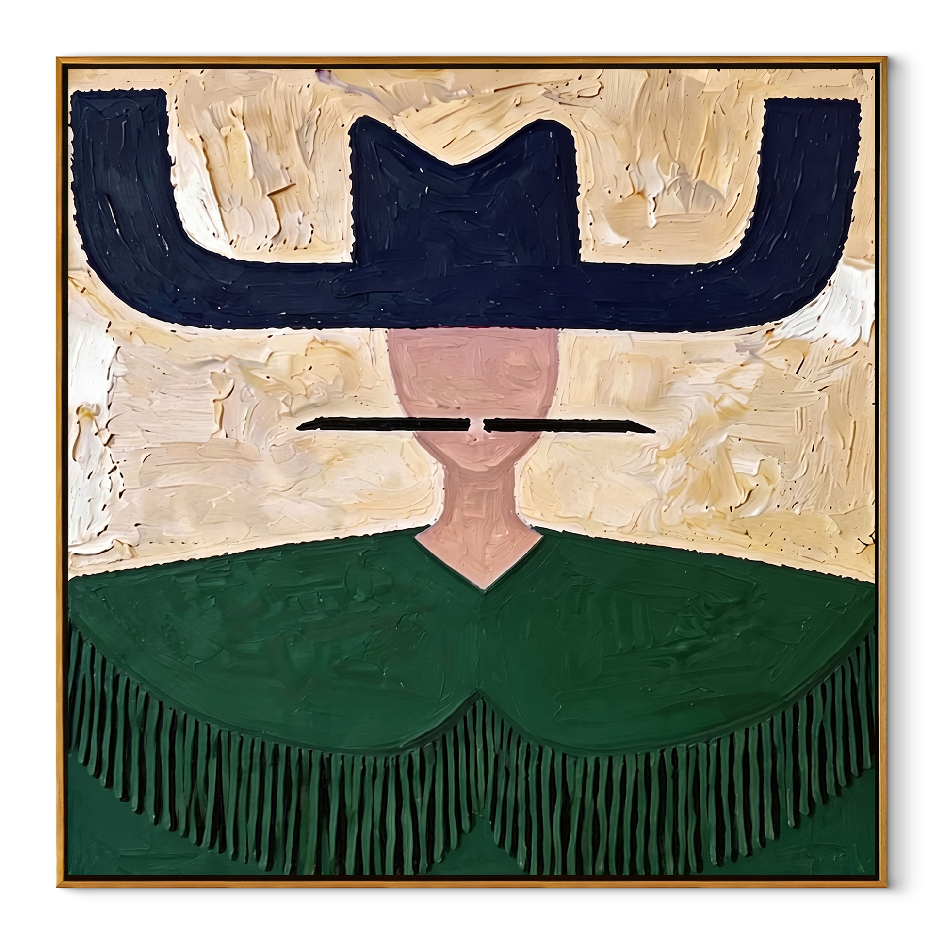 Navy Wings Guard Fringe - green fringe western painting by Elliot Vale, modern figurative square wall art - framed artwork on white background