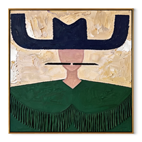 Navy Wings Guard Fringe - green fringe western painting by Elliot Vale, modern figurative square wall art - framed artwork on white background