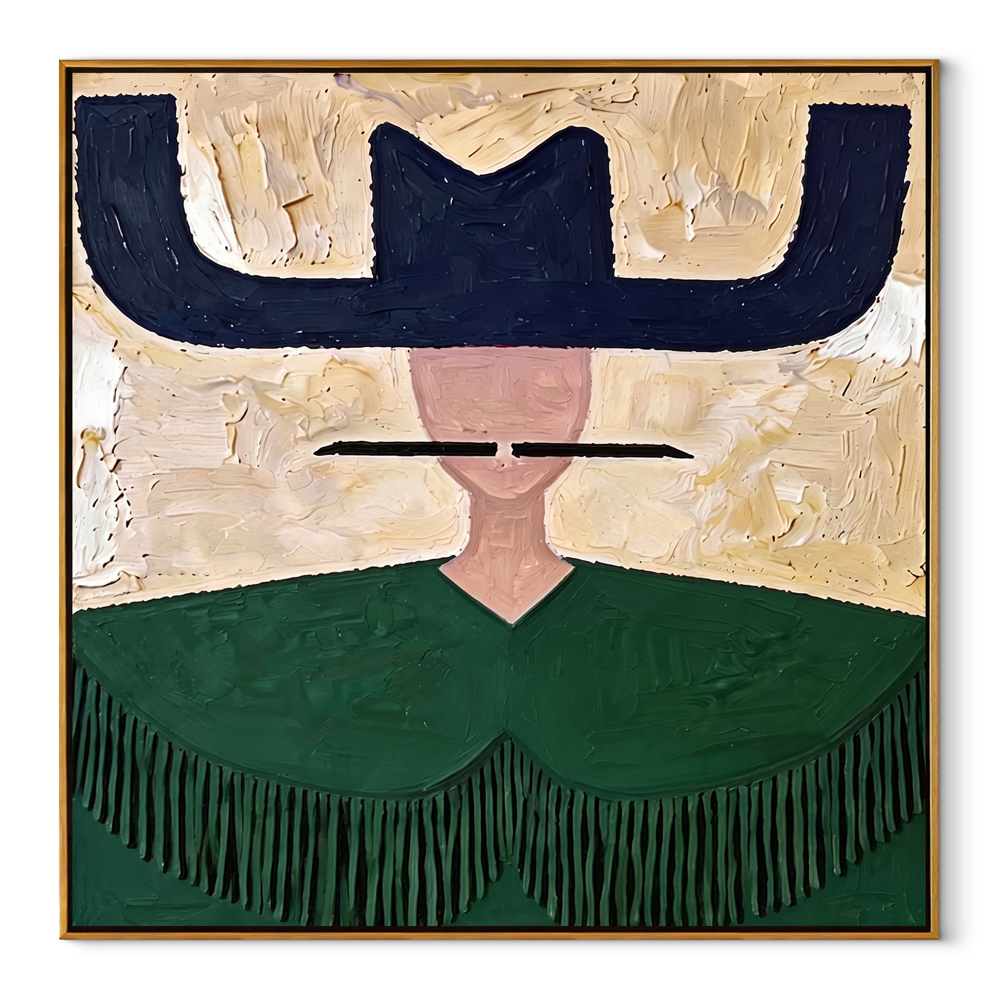 Navy Wings Guard Fringe - green fringe western painting by Elliot Vale, modern figurative square wall art - framed artwork on white background