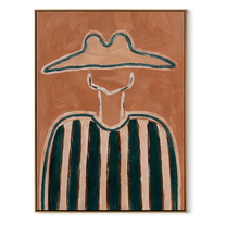 Teal Peaks Hold Rust - green striped figure painting by Elliot Vale, modern figurative vertical wall art - framed artwork on white background