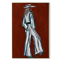 Long Strides Cross Ember - textured white Western figure by Elliot Vale, modern figurative vertical wall art - complete artwork in wood frame on white background