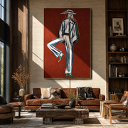 One Heel Holds Still - textured white Western figure by Elliot Vale, modern figurative vertical wall art - styled room scene view 1