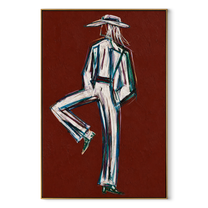 One Heel Holds Still - textured white Western figure by Elliot Vale, modern figurative vertical wall art - complete artwork in wood frame on white background