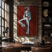 One Heel Holds Still - textured white Western figure by Elliot Vale, modern figurative vertical wall art - styled room scene view 2