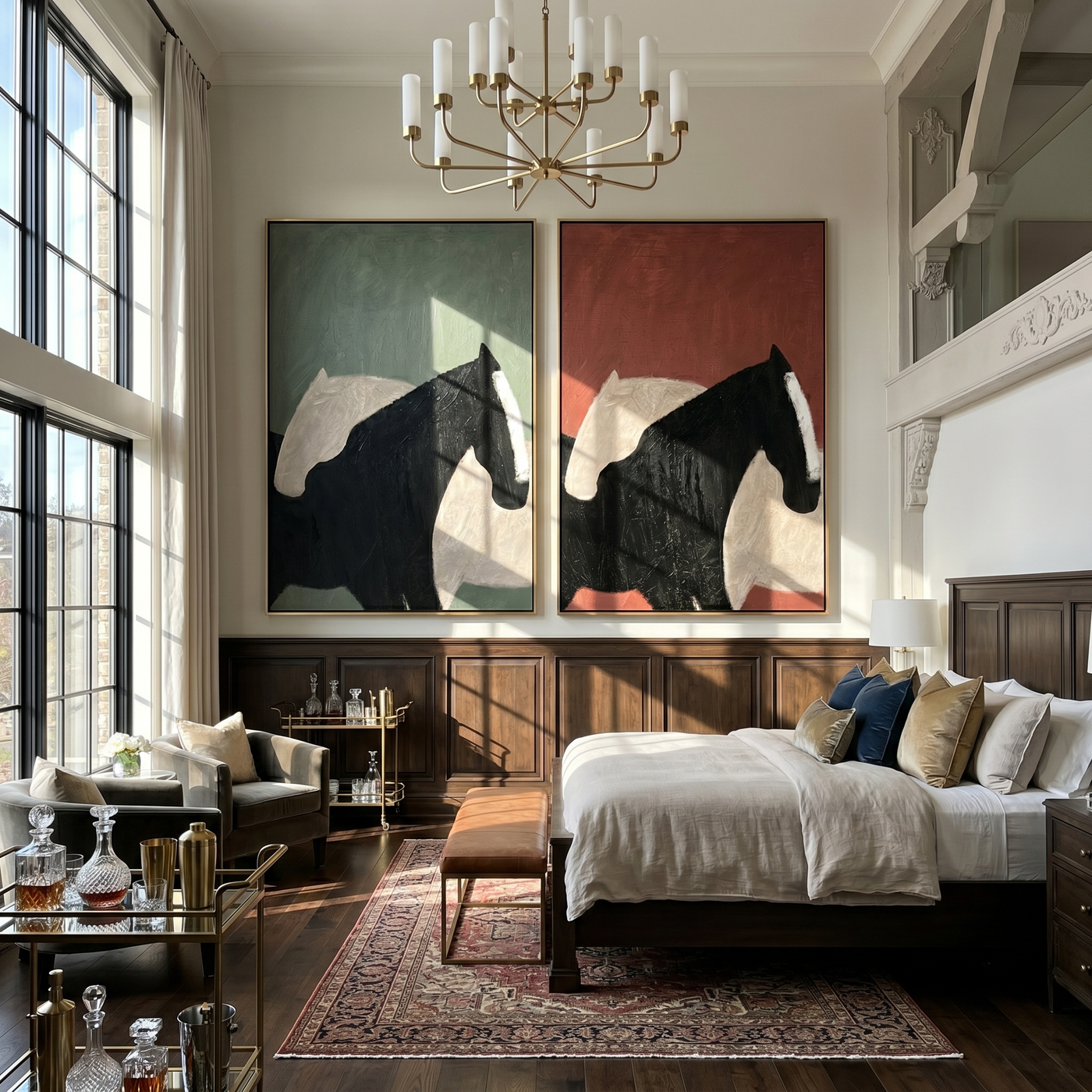 Two Shadows Share Table — brown and black modern figurative canvas art, set of 2 hand-painted canvas art – view 2