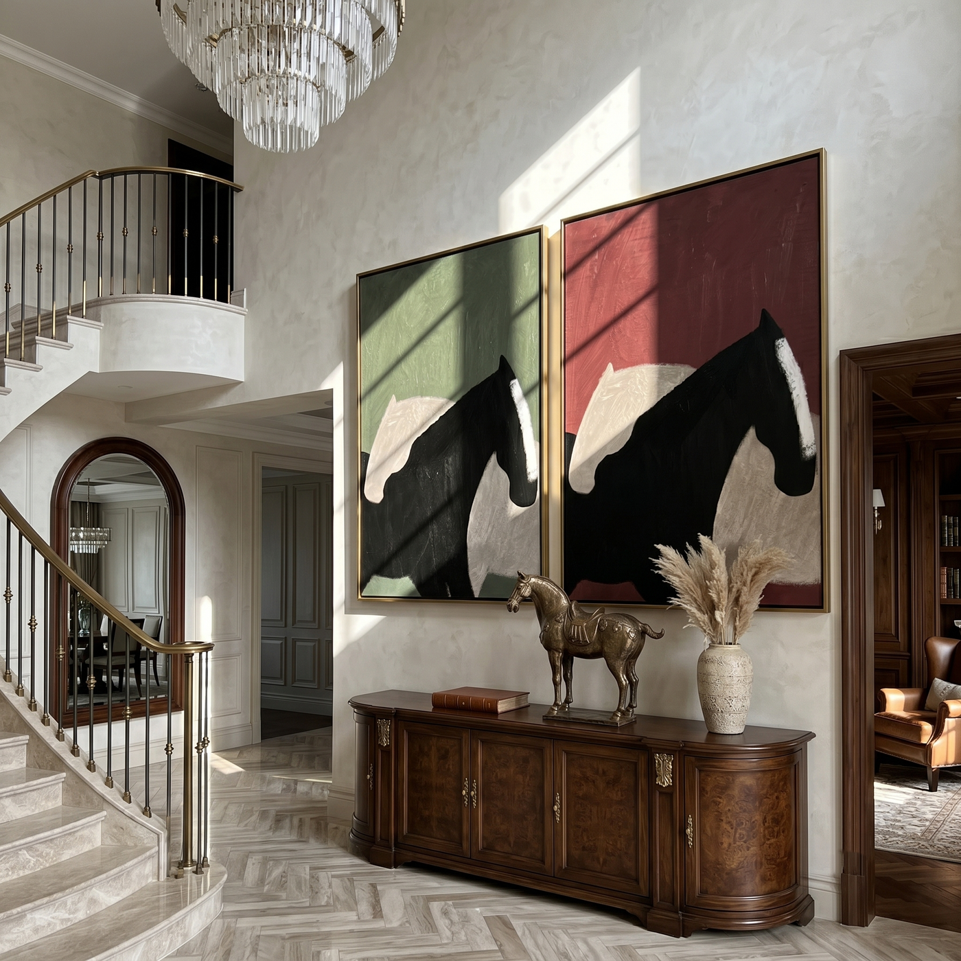 Two Shadows Share Table — brown and black modern figurative canvas art, set of 2 hand-painted canvas art – view 3