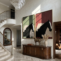 Two Shadows Share Table — brown and black modern figurative canvas art, set of 2 hand-painted canvas art – view 3