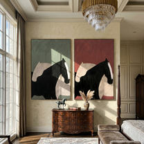Two Shadows Share Table — brown and black modern figurative canvas art, set of 2 hand-painted canvas art – view 4