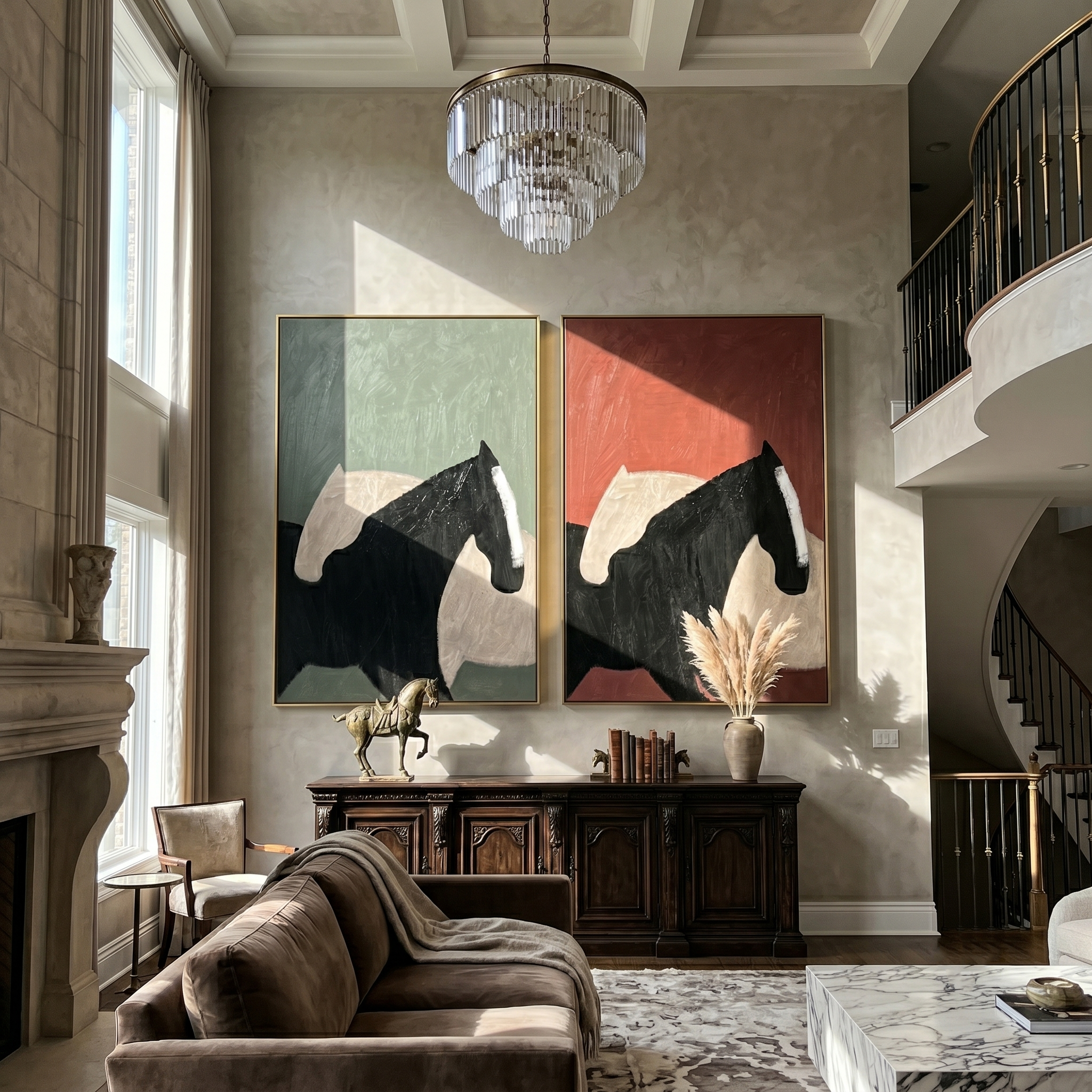 Two Shadows Share Table — brown and black modern figurative canvas art, set of 2 hand-painted canvas art – view 5