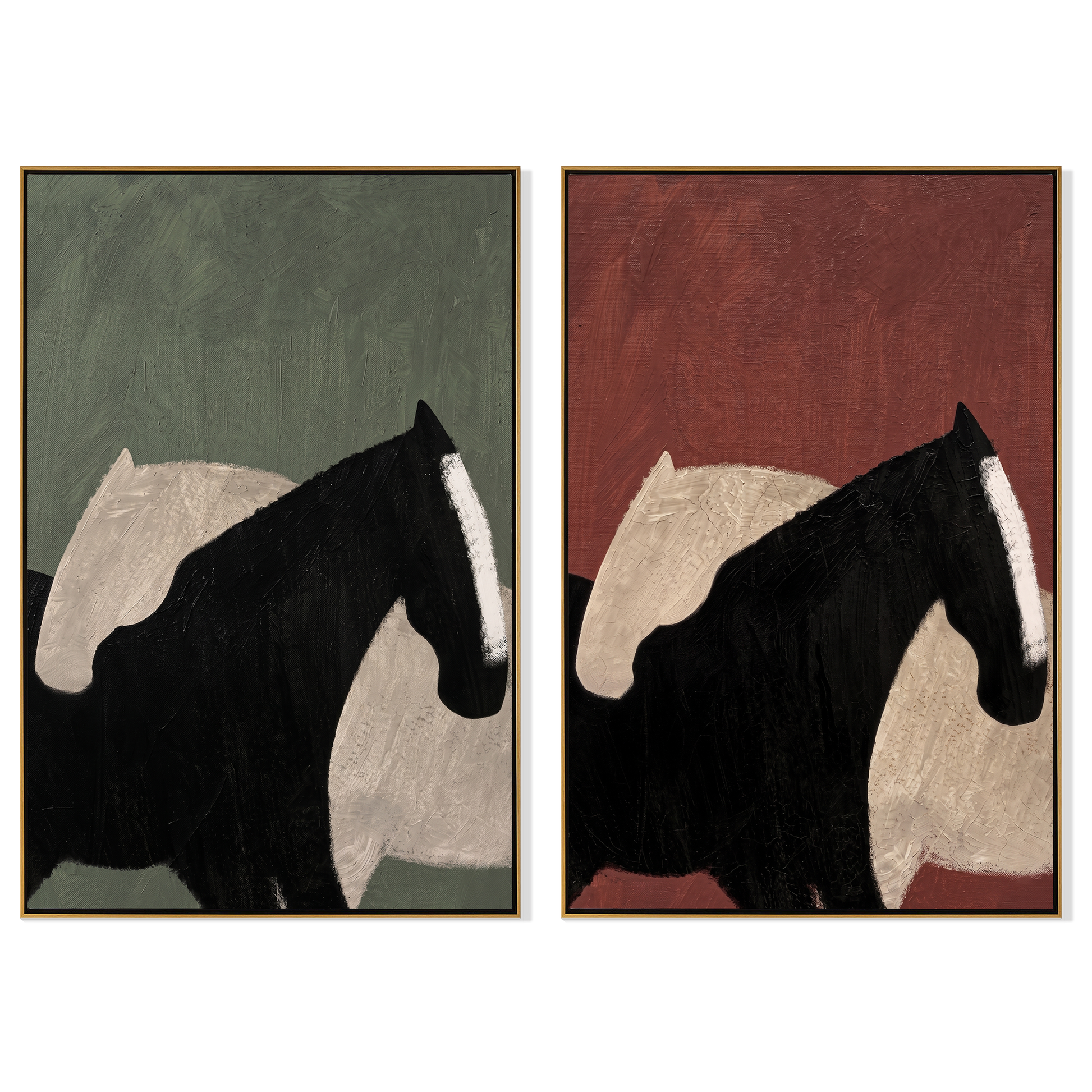 Two Shadows Share Table — brown and black modern figurative canvas art, set of 2 hand-painted canvas art – view 6