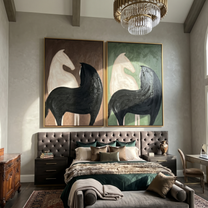 Horses Guard the Hall — brown and gray modern figurative canvas art, set of 2 hand-painted canvas art – view 4