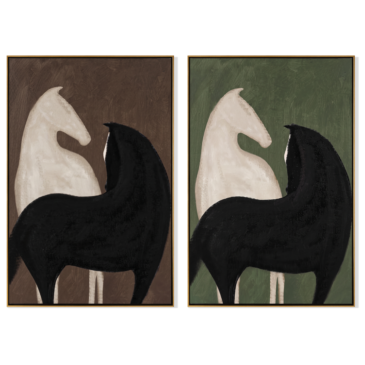 Horses Guard the Hall — brown and gray modern figurative canvas art, set of 2 hand-painted canvas art – view 6