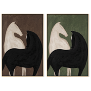 Horses Guard the Hall — brown and gray modern figurative canvas art, set of 2 hand-painted canvas art – view 6