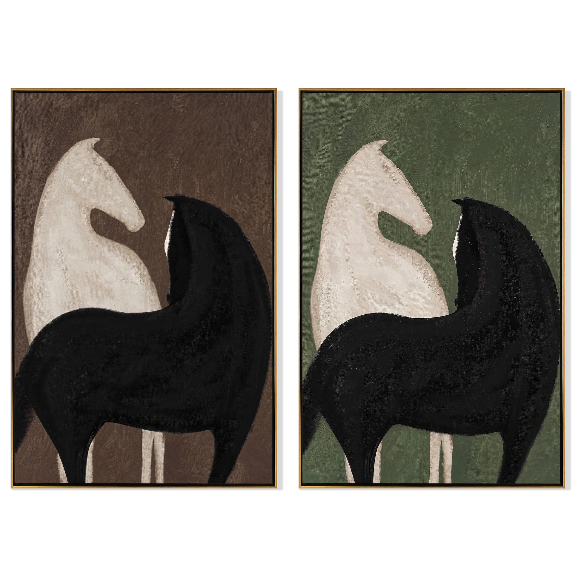 Horses Guard the Hall — brown and gray modern figurative canvas art, set of 2 hand-painted canvas art – view 6