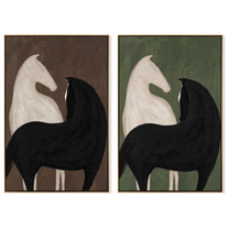Horses Guard the Hall — brown and gray modern figurative canvas art, set of 2 hand-painted canvas art – view 6