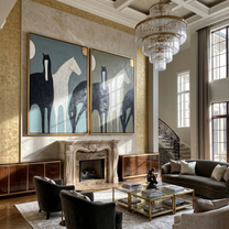 Moonlit Pair Above Mantel — brown and gray modern figurative canvas art, set of 2 hand-painted canvas art – view 5