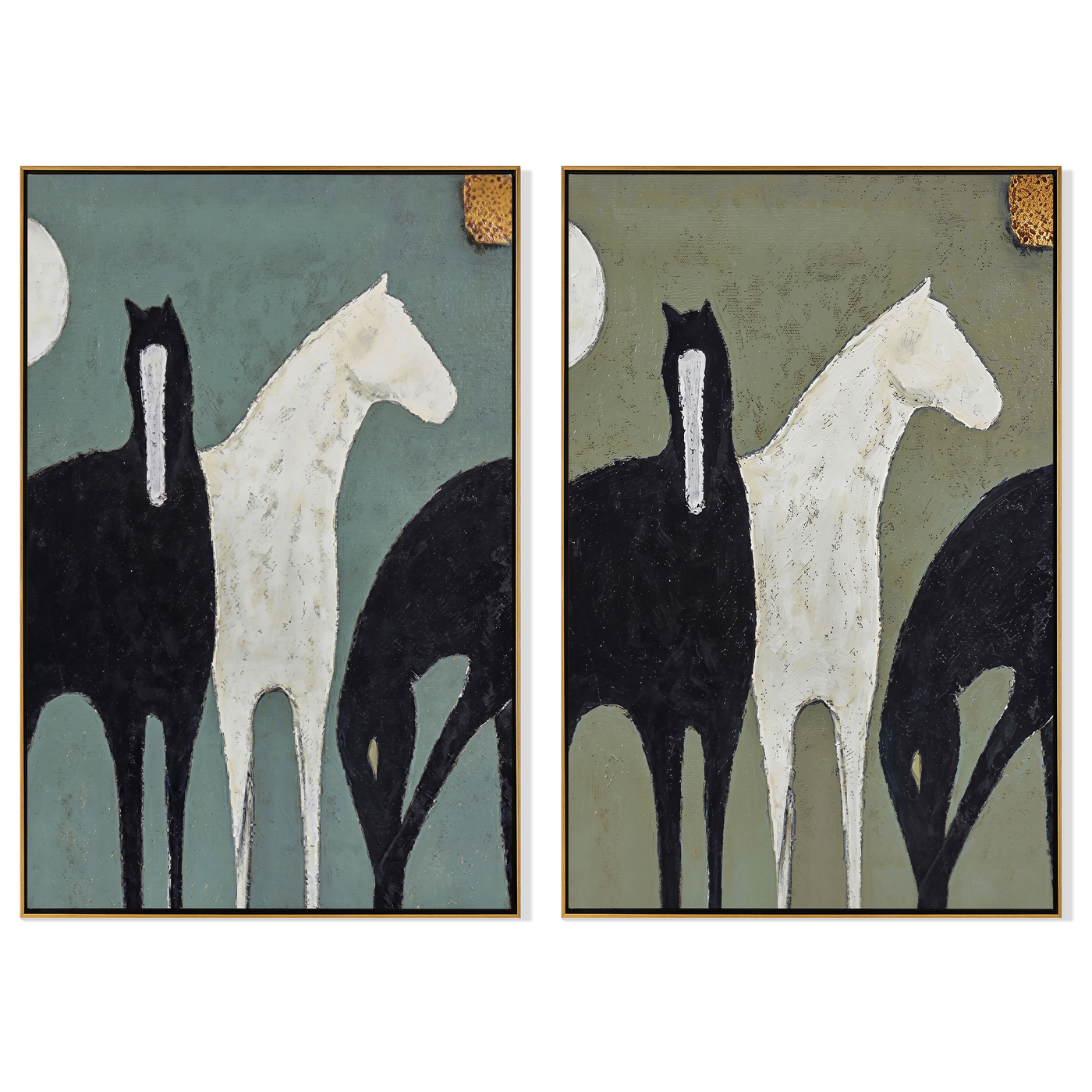 Moonlit Pair Above Mantel — brown and gray modern figurative canvas art, set of 2 hand-painted canvas art – view 6