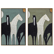 Moonlit Pair Above Mantel — brown and gray modern figurative canvas art, set of 2 hand-painted canvas art – view 6