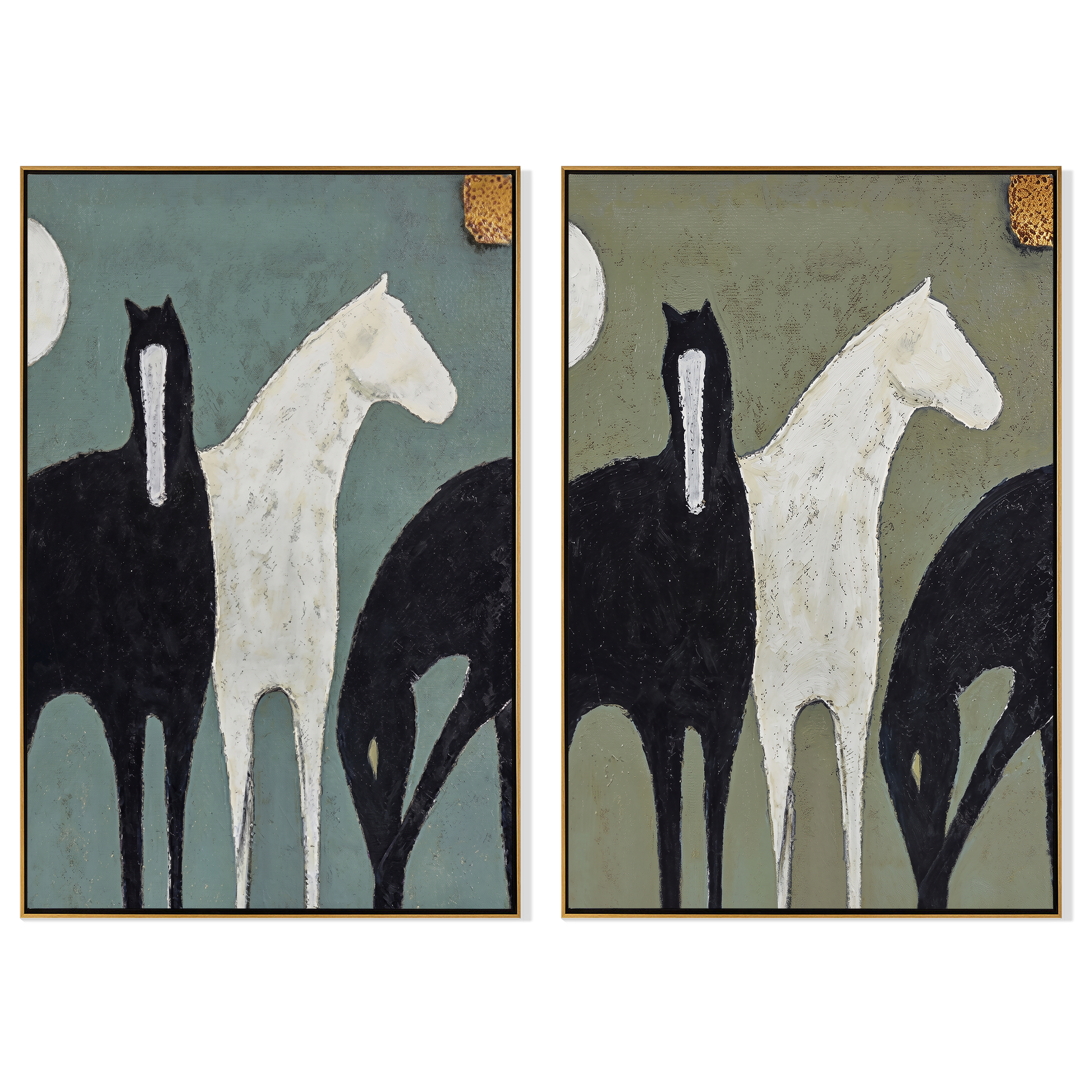 Moonlit Pair Above Mantel — brown and gray modern figurative canvas art, set of 2 hand-painted canvas art – view 6